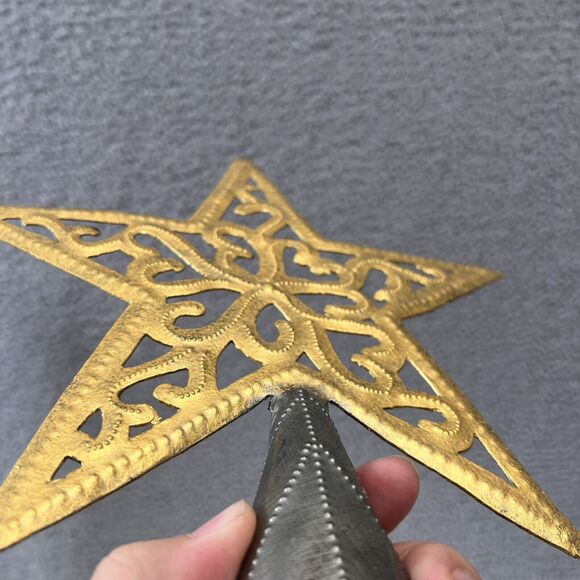 Gold Filigree Star Christmas Tree Topper Metal Art Handmade in Haiti Home decor - Picture 5 of 8